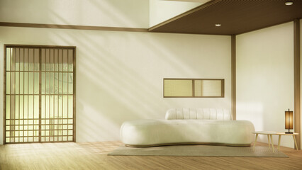 Minimalist japandi style living room decorated with sofa.3d rendering
