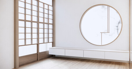 Modern japan style and decorated with cabinet on white wall.