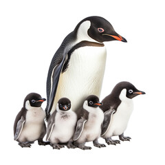 Obraz premium penguin and baby penguins on transparent background