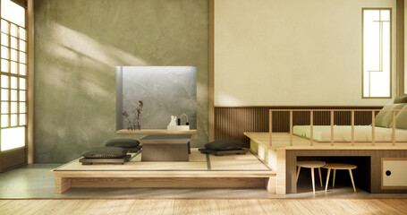 Modern japan style and decorated with tv cabinet on wall.