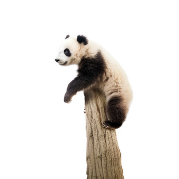 panda climbing tree on transparent background