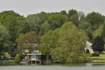 La végétation luxuriante dissimulant les villas au lac de Genval à Overijse 