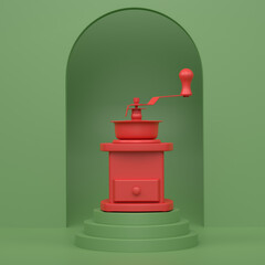 Abstract scene or podium with coffee grinder on monochrome background