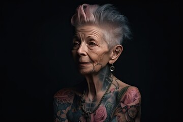 old tattoed woman - obrazy, fototapety, plakaty