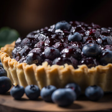 Fresh Homemade Blueberry Tart closeup. AI Generated