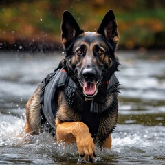 Fototapeta na wymiar Intelligent German Shepherd Engaged in Search and Rescue Training