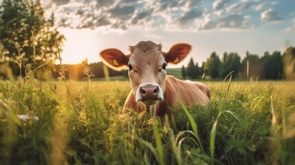 cute young cow in the field