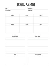 Simple Travel Planner printable black and white