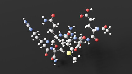 argireline molecule, molecular structure, acetyl hexapeptide-3, ball and stick 3d model, structural chemical formula with colored atoms
