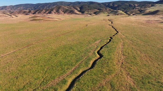Cinematic California Grassland Dramatic Aerial Drone