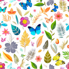 Floral seamless pattern with butterfly.