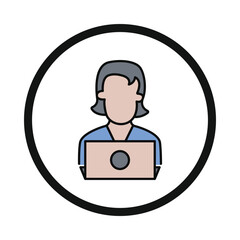 women, lady, computer, monitor, table, business women icon