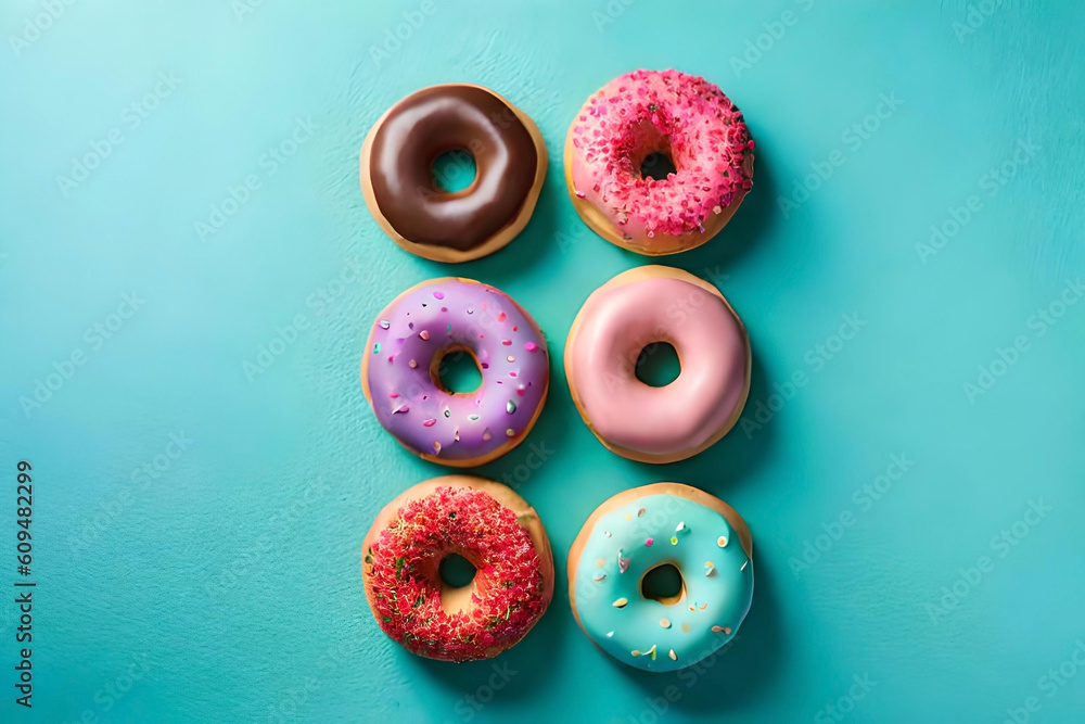 Poster a vibrant display of donuts generously coated with colorful sprinkles, creating a playful and whimsi