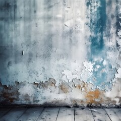 concrete wall flaking blue and white wall