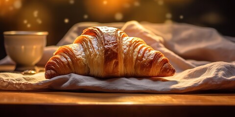 AI Generated. AI Generative. Fresh baked golden tasty traditional croissant. Graphic Art