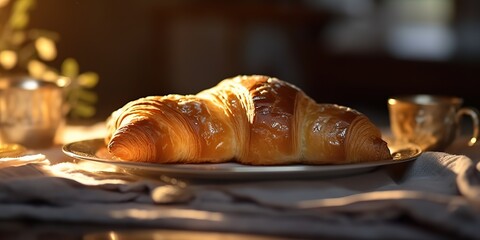 AI Generated. AI Generative. Fresh baked golden tasty traditional croissant. Graphic Art