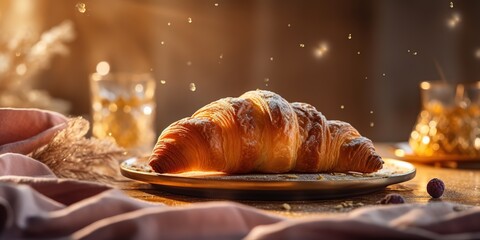Fototapeta na wymiar AI Generated. AI Generative. Fresh baked golden tasty traditional croissant. Graphic Art