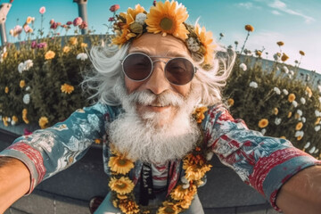 happy senior hippie man , generative AI