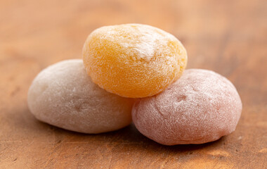 Stack of Mochi Soft Rice Dumplings with Tropical Fruit Filling