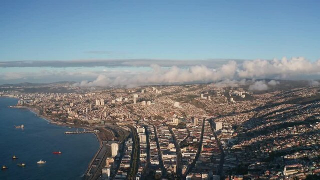 drone view of port harbor in center chile south america