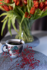 cup of tea and flowers