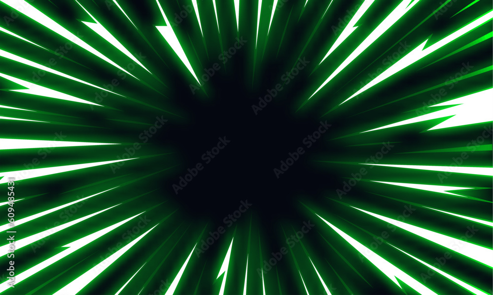 Poster Vector Explosion Frame with Shiny Thunder Lightning. Abstract Neon Glowing Rays. Cartoon Background in Anime Style