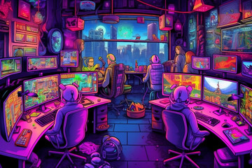 A cyberpunk office