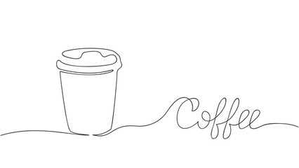 Continuous line drawing of a glass of coffee. Coffee to go. Vector illustration