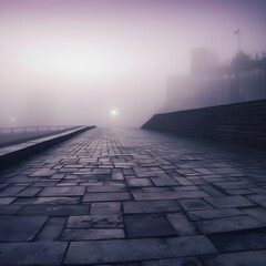 purple foggy street in the morning