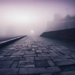 Foto op Plexiglas purple foggy street in the morning © Vitalij