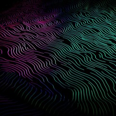 black background with neon purple and green wavy technology sound waves