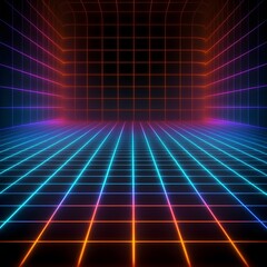 black background with neon purple and green tunnel square 4D