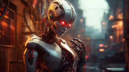 A robot from a fantasy world on a city street