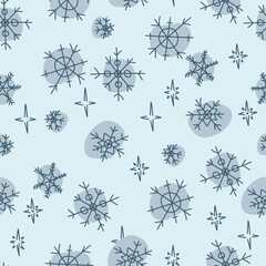 Seamless pattern of snowflakes. Snowfall. Festive decor. A pattern of simple elements. Vector illustration.