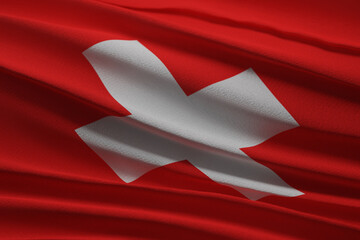3D rendering of wavy Swiss flag in close-up shot