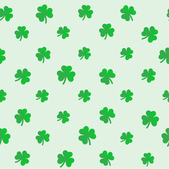 green lucky clover seamless pattern on white background. Vector flat design print