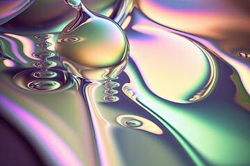 Abstract fluorescent holographic metallic liquid background. Generative AI