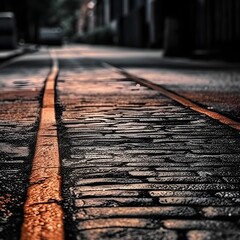 old road brick path with a white line