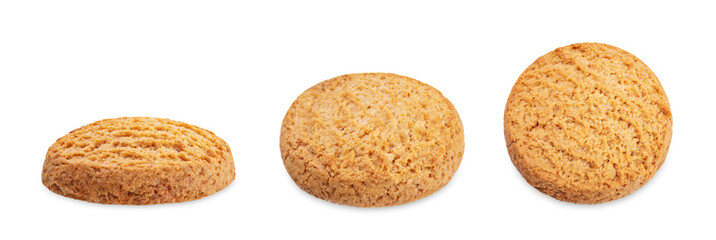 Fresh sweet healthy oatmeal cookies on a white isolated background