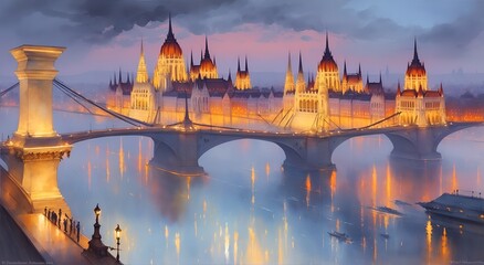 A beautiful view of river city in the night