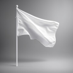 White flag waving in the wind on flagpole, isolated on gray background, ai generated Generative AI