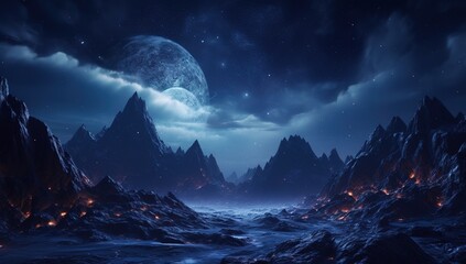 Naklejka na ściany i meble fabulous lake view at night, nebula