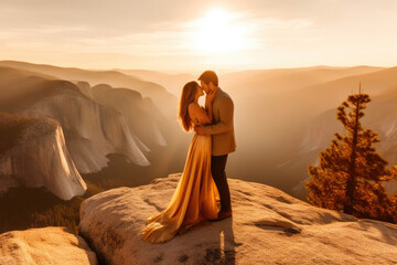 Romantic Bliss: A Mountain Top Kiss. Generative AI