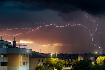 Thunders. Electric storm over Caceres. Extremadura. Spain.