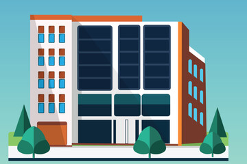 School with a green lawn. Icon. Flat vector illustration isolated on Any color of the background, School building in flat style. Modern school, college building. Vector illustration
