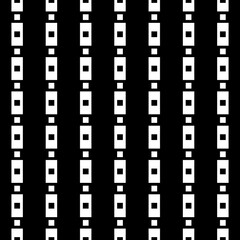 Obraz premium Big and small white quadrangles repetition on black background. Seamless surface pattern design with squares and rectangles ornament. Polygons wallpaper. Dashed and dotted lines motif. Digital paper.