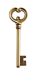 Golden key isolated on white, transparent background, PNG, generative ai