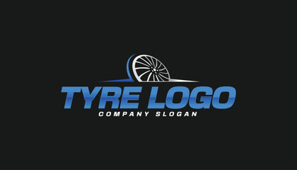 tyre wheel logo concept with modern text, wheel shop repair and new tire store