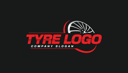 wheel tire logo with modern text and luxury look for tyre repair and new tires business