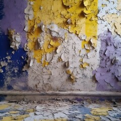 peeling paint on yellow and purple wall